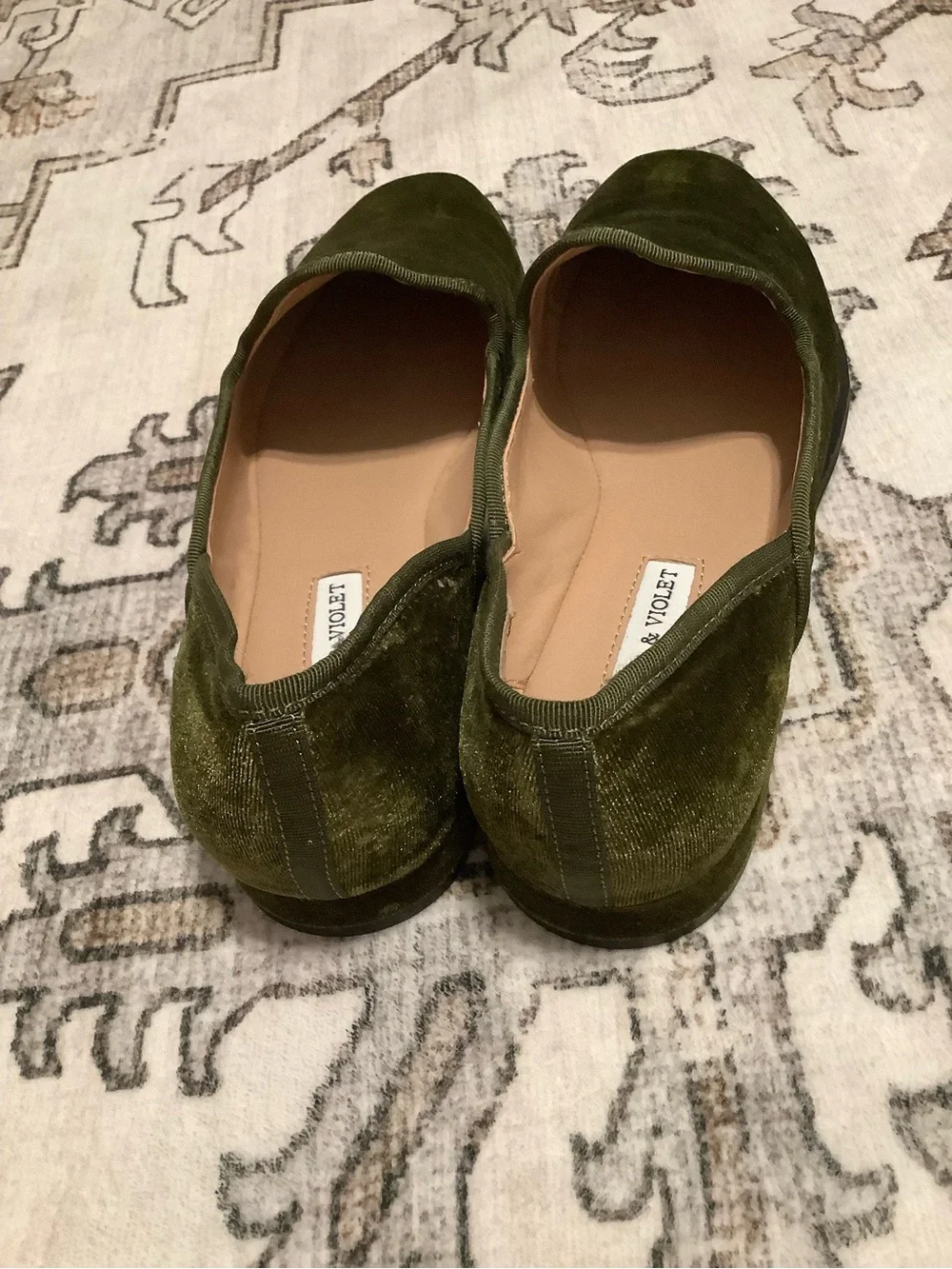 Chelsea & Violet Olive Green Velvet Slip-On Flats